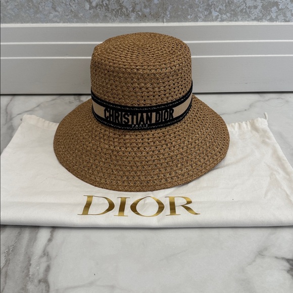 Dior Accessories - Dior D-Bobby large brim hat Woven Brown Hat with Black Band